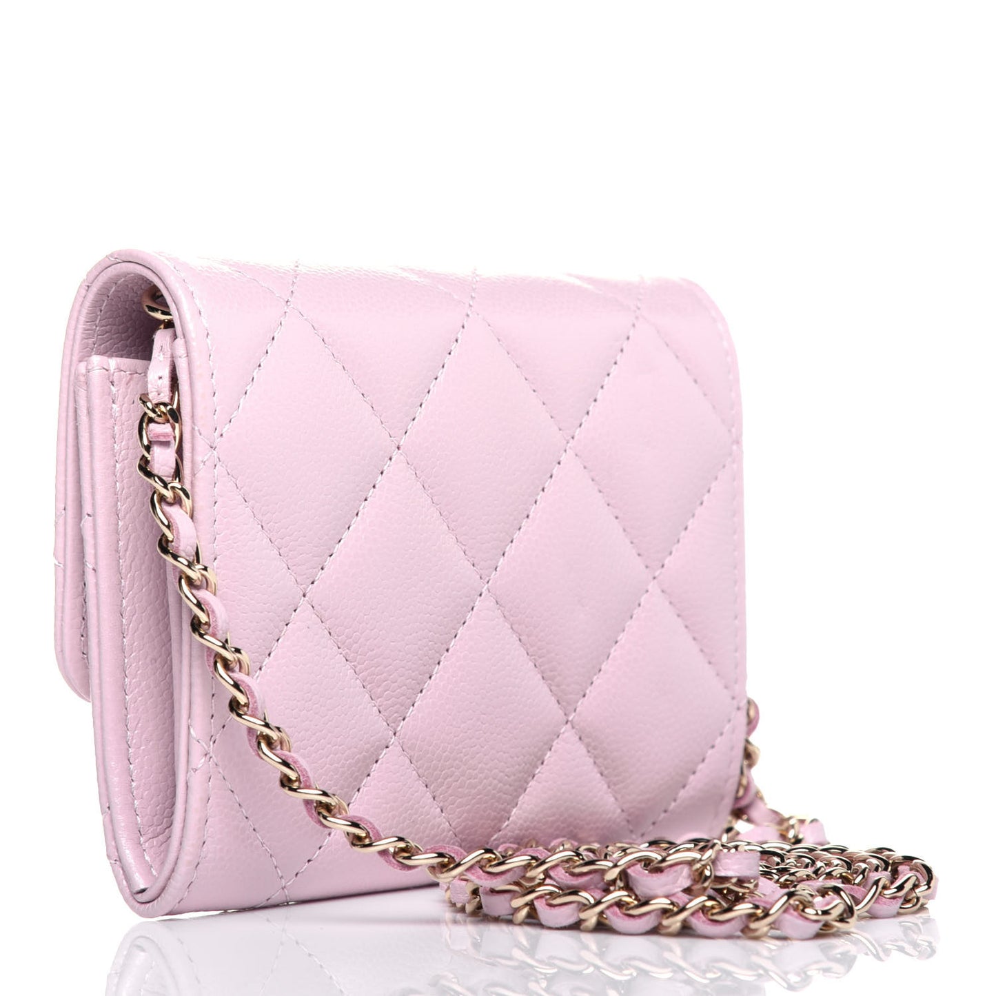 Caviar Quilted Coco Candy Card Holder On Chain Light Pink