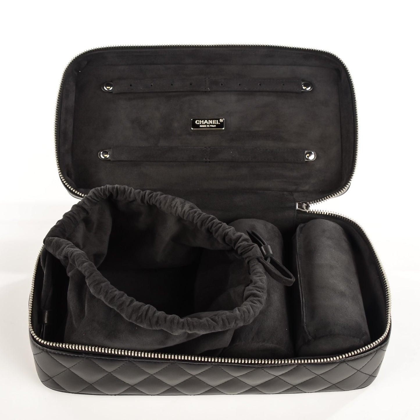 Lambskin Quilted Large Jewelry Case Black