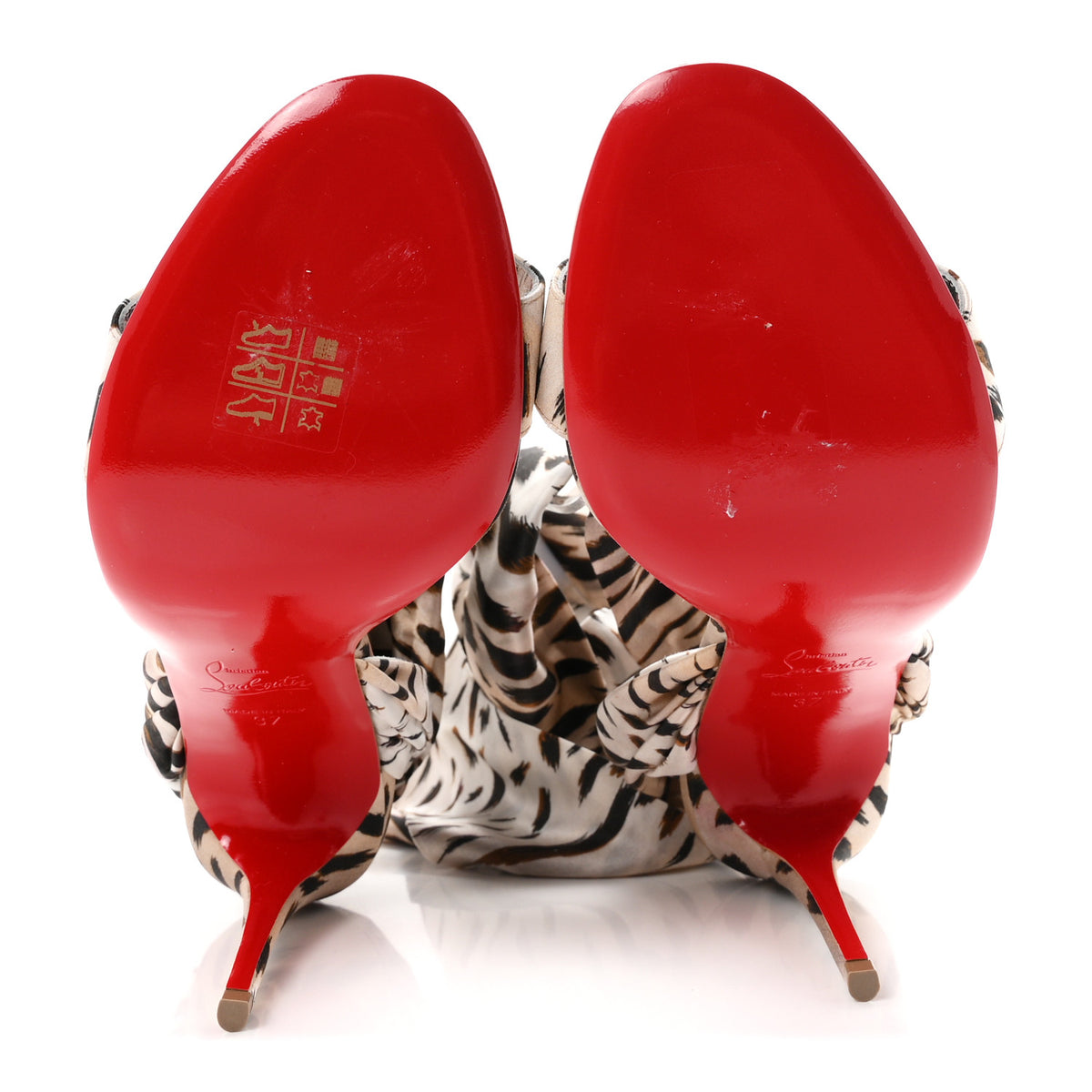 Christian Louboutin Crepe Satin Leopard Print Gigi Du Desert 100 Sandals 37 Vintage Rose 6 of 8