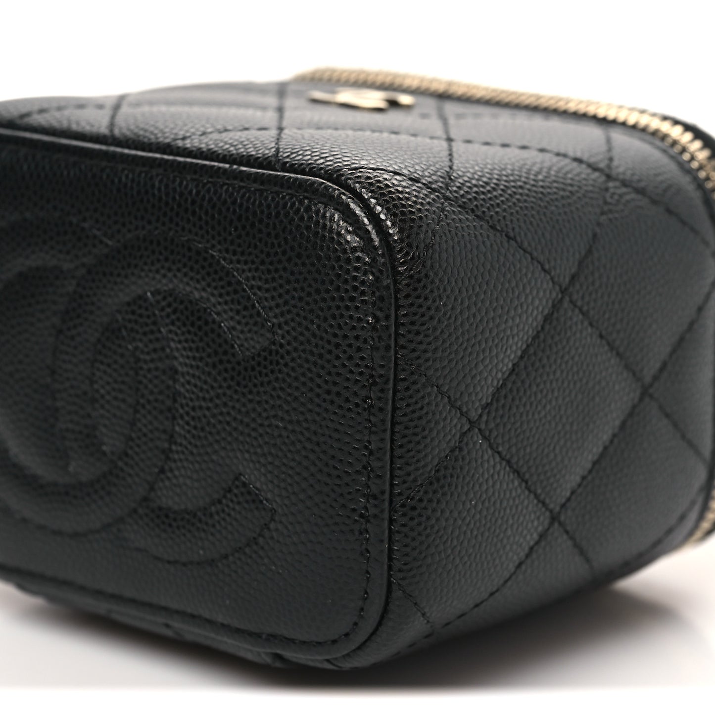 Caviar Quilted Mini Vanity Case With Chain Black