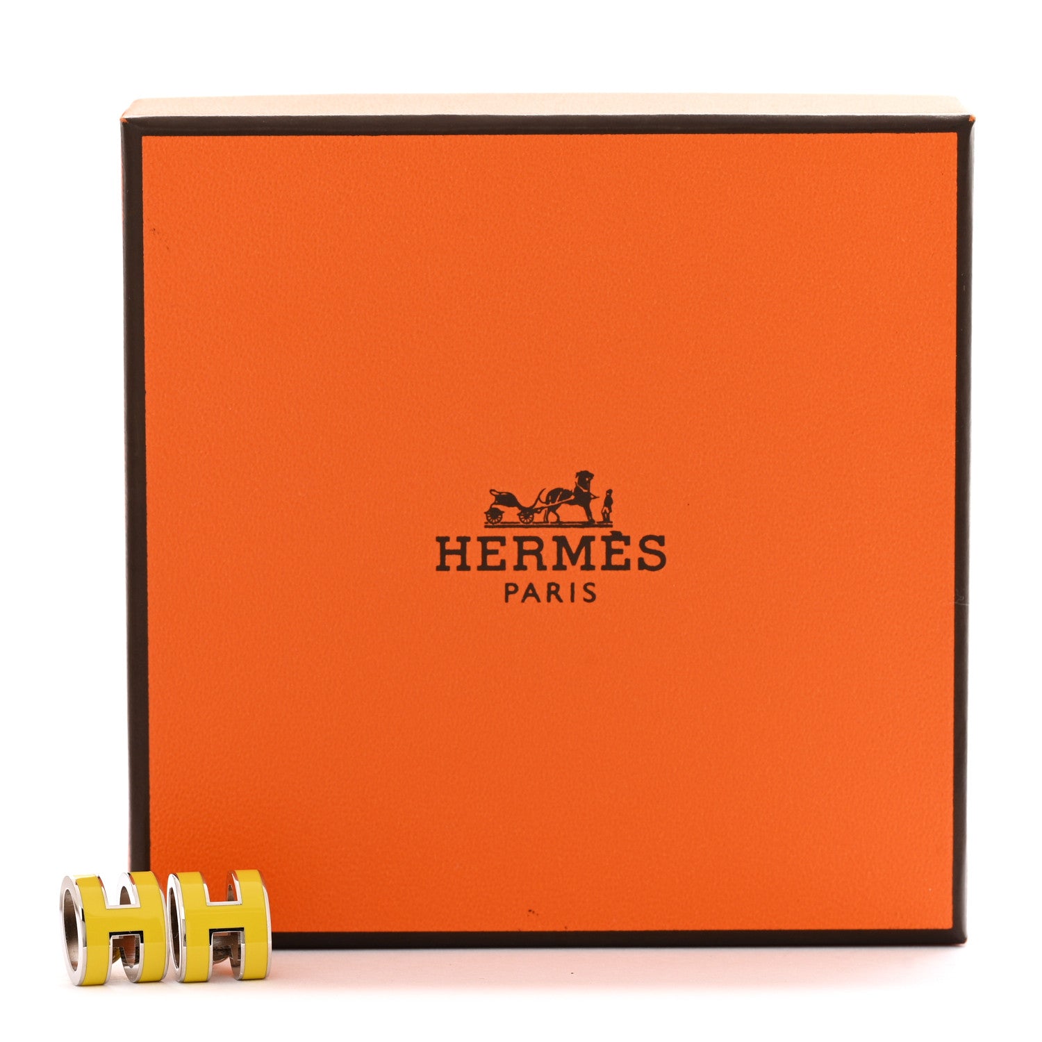 Hermes Palladium Lacquered Mini Pop H Earrings Jaune Sature 5 of 5