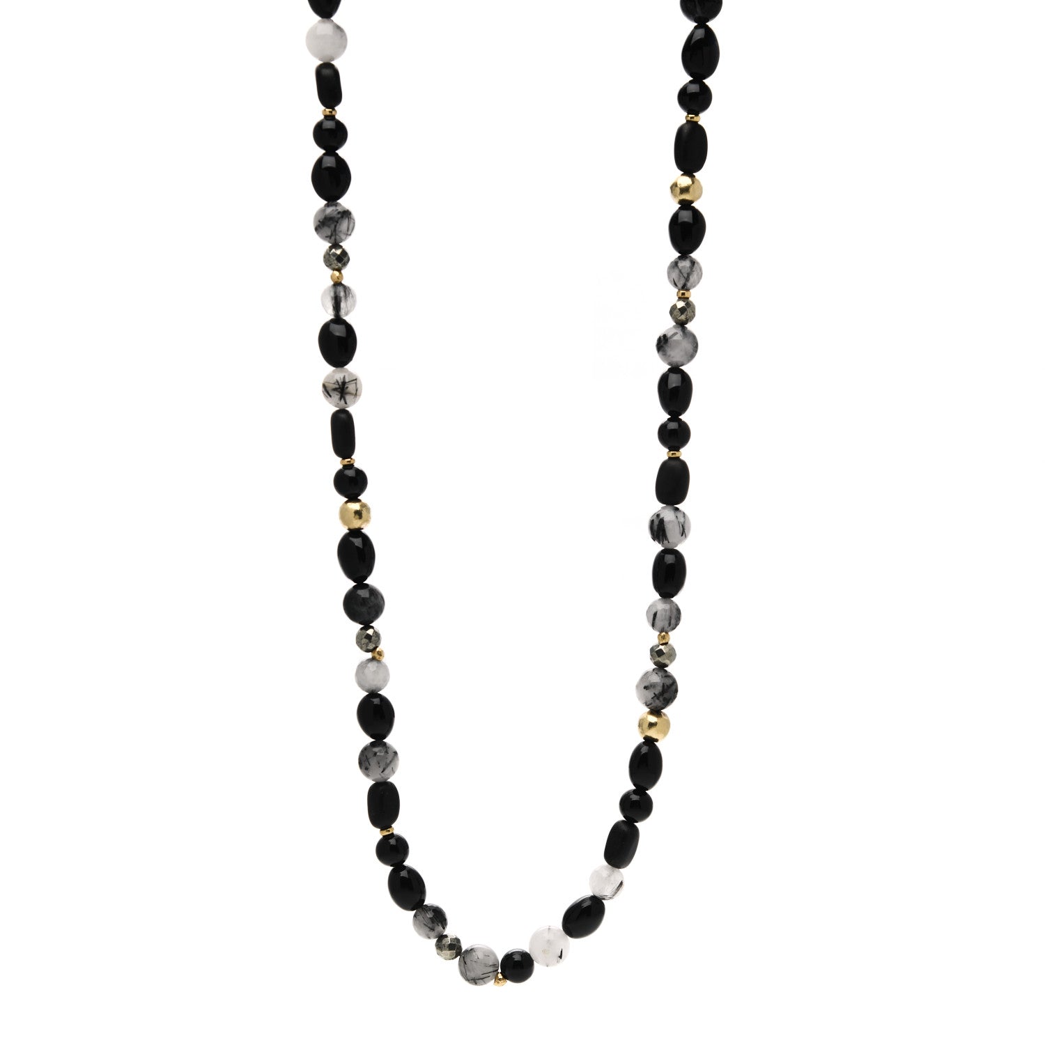 David Yurman 18K Yellow Gold Quartz Black Onyx Pyrite Signature Bead Toggle Necklace 1 of 6