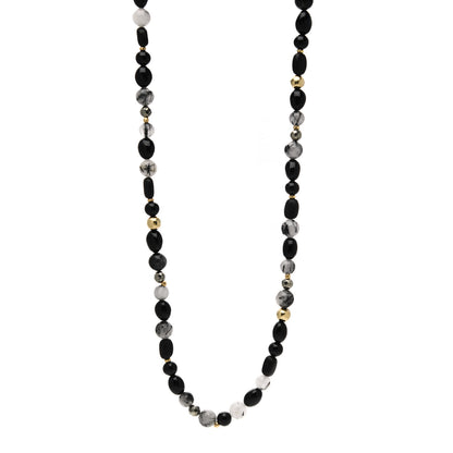 David Yurman 18K Yellow Gold Quartz Black Onyx Pyrite Signature Bead Toggle Necklace 1 of 6