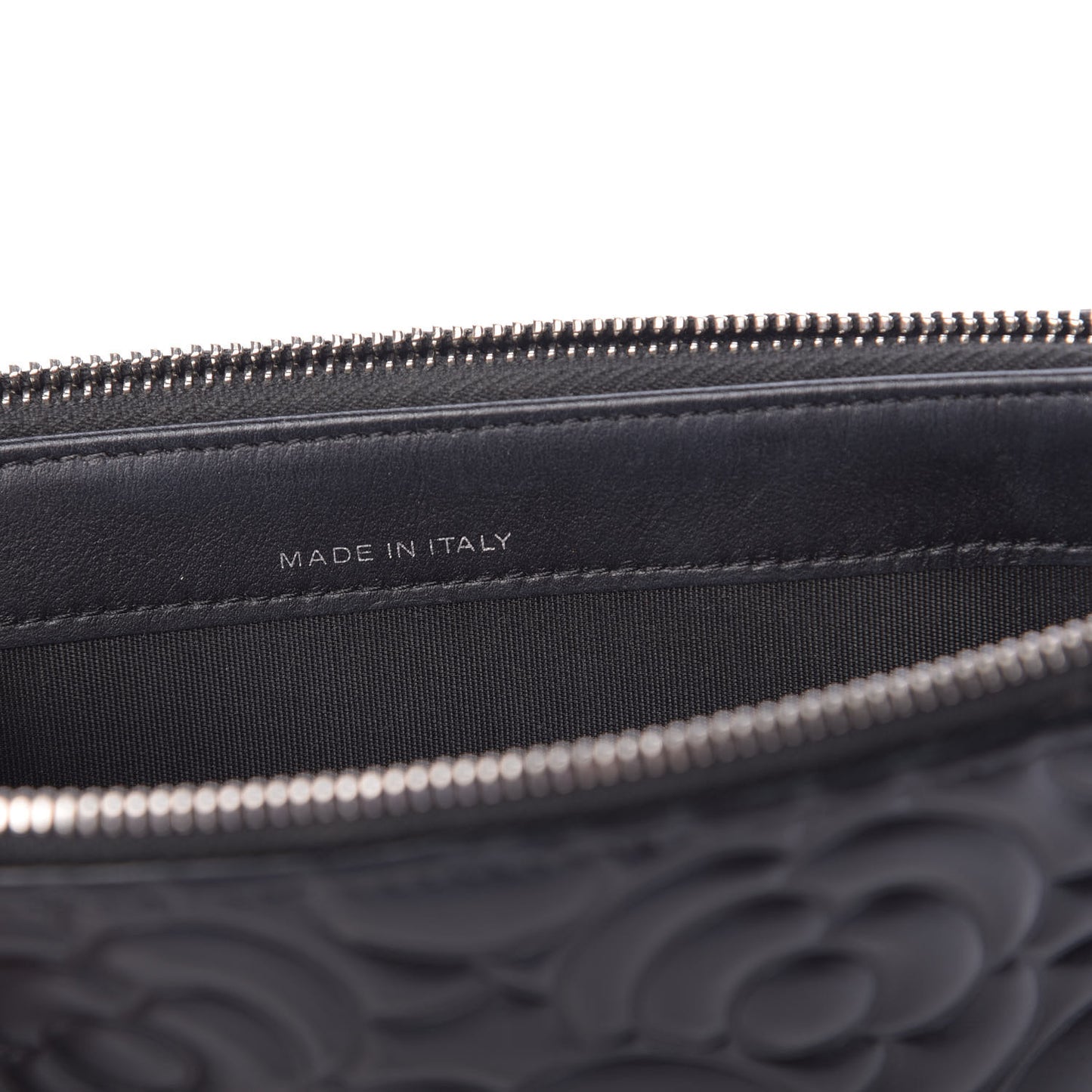 Lambskin Camellia Embossed Small Clutch With Chain Black
