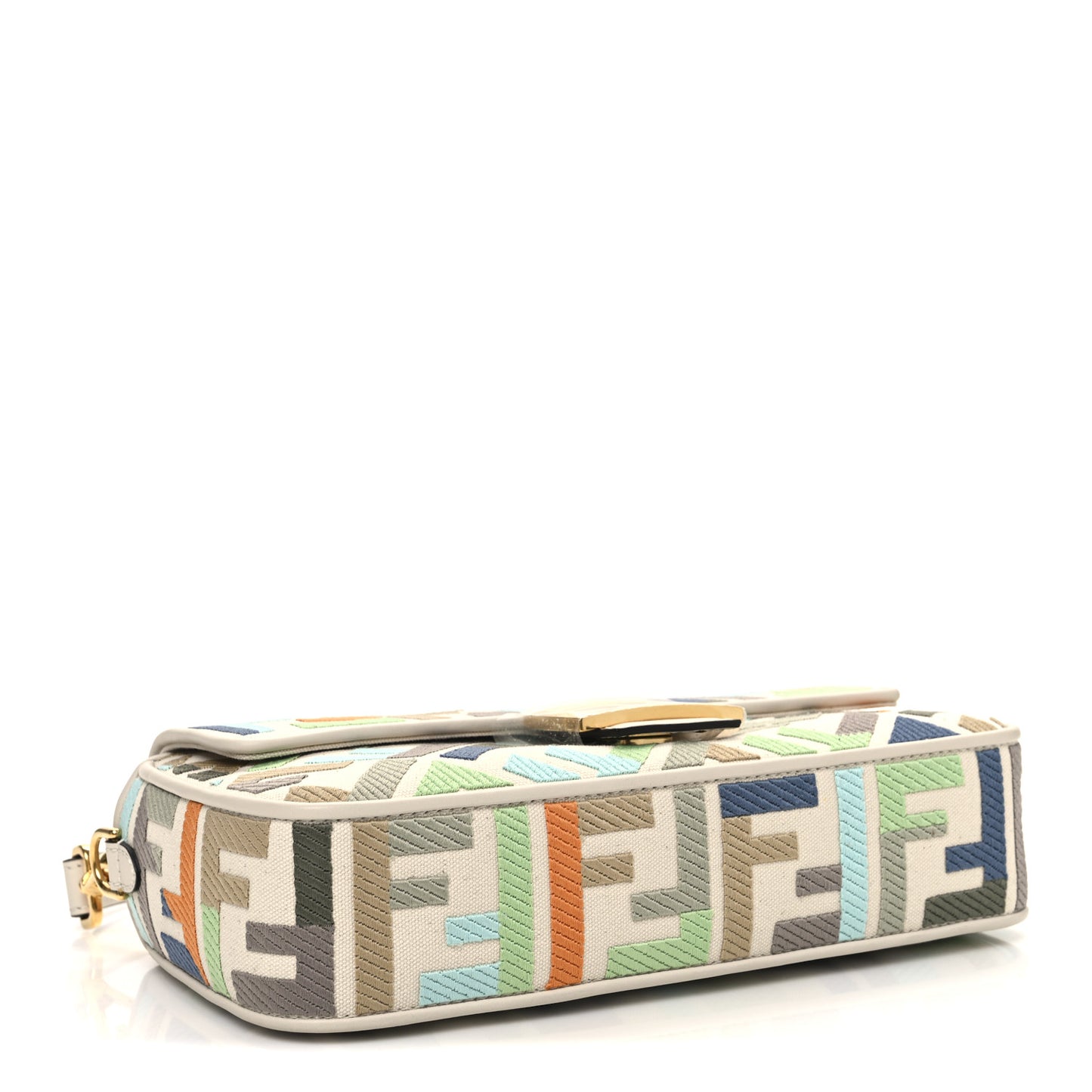 Canvas Vitello Seta FF Multicolor Embroidered Baguette Grezzo Multicolor Latte