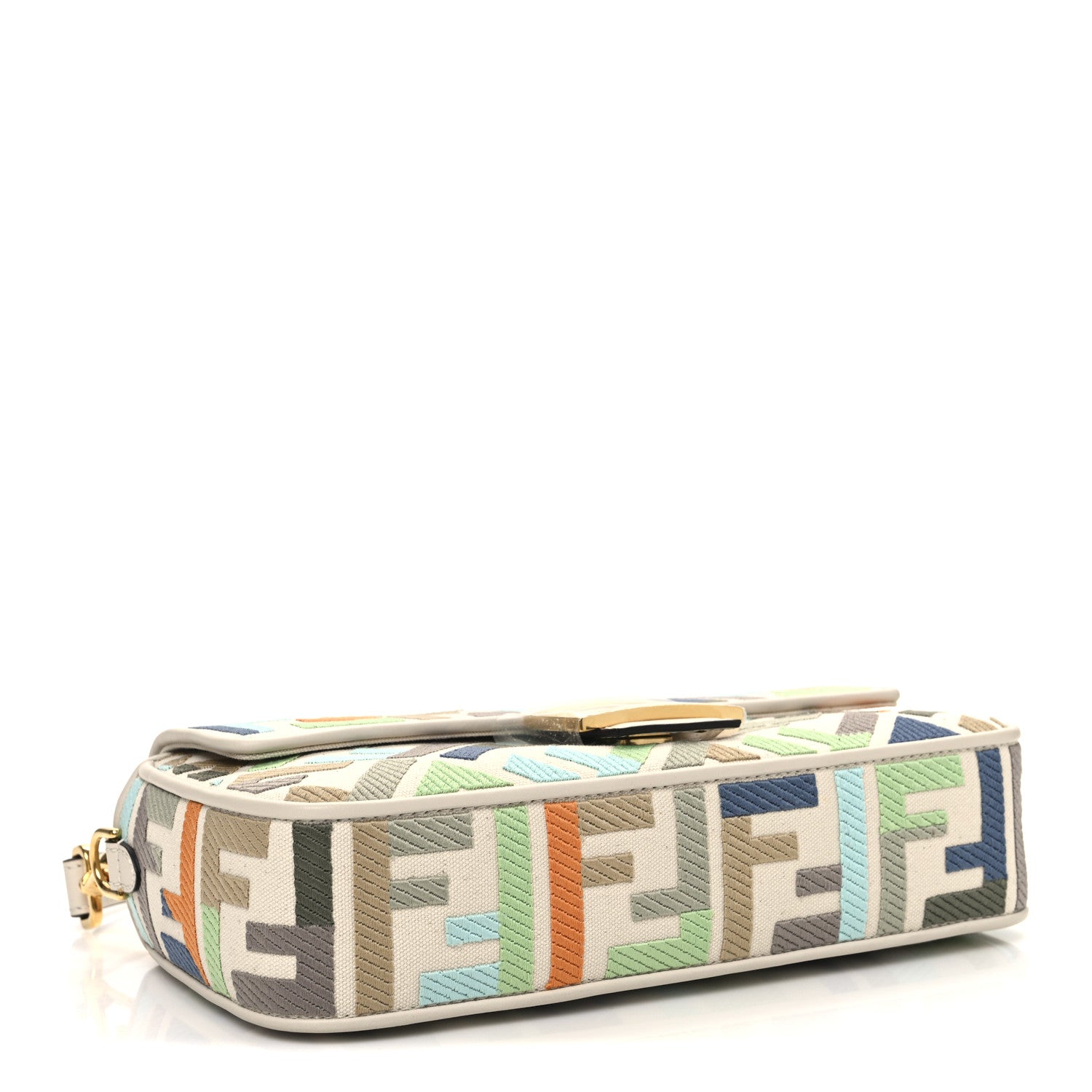 Fendi Canvas Vitello Seta FF Multicolor Embroidered Baguette Grezzo Multicolor Latte 4 of 10