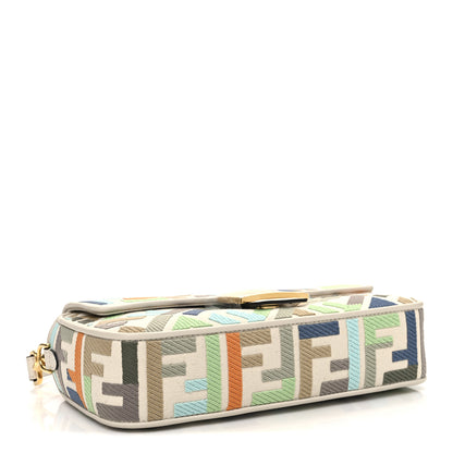 Fendi Canvas Vitello Seta FF Multicolor Embroidered Baguette Grezzo Multicolor Latte 4 of 10