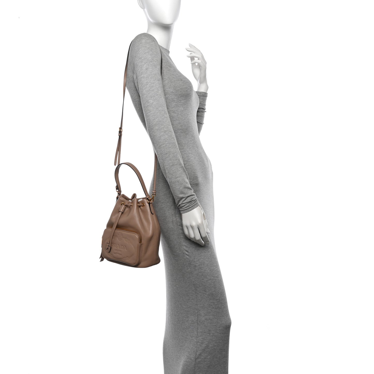 Glace Calfskin Duet Logo Drawstring Shoulder Bag Cammeo