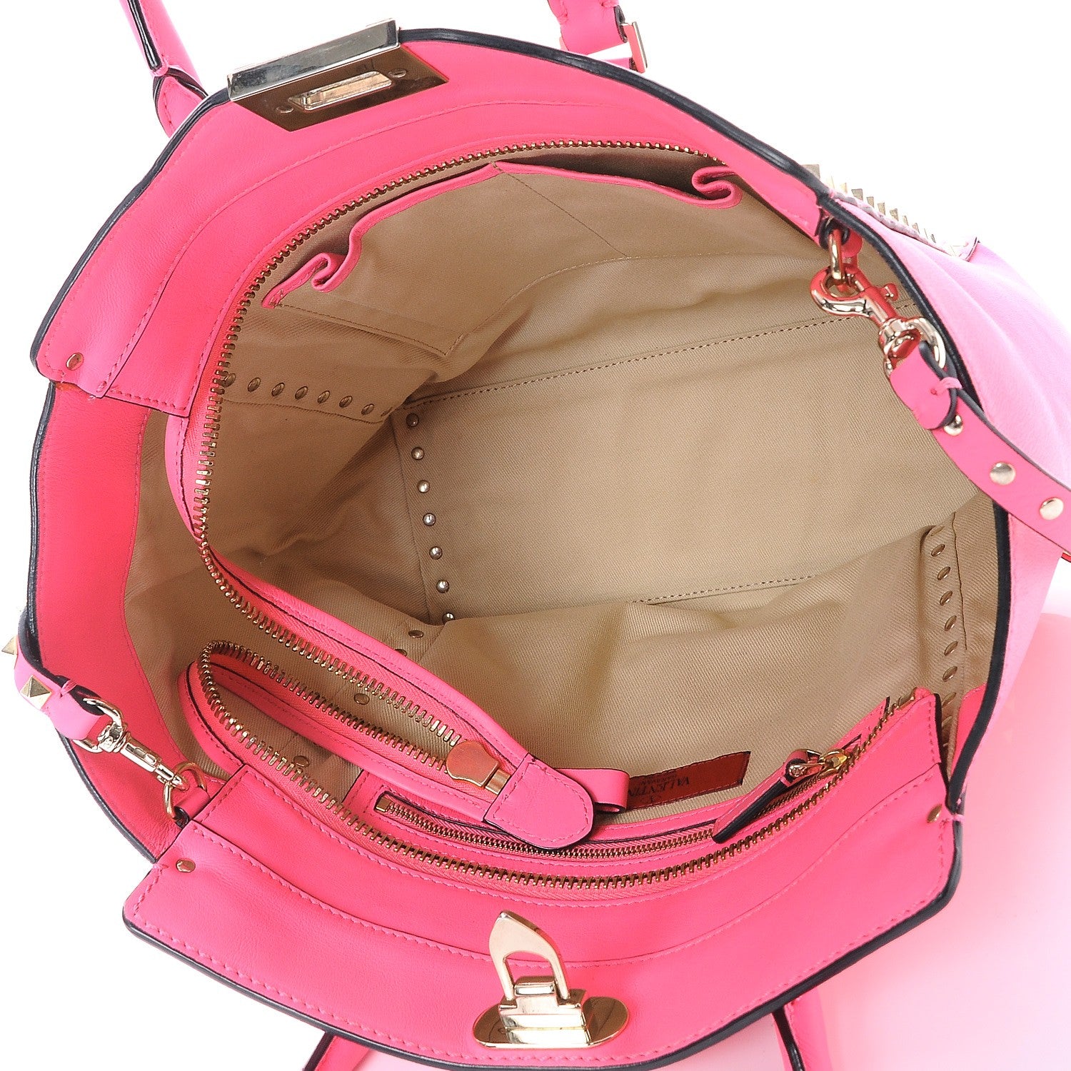 Valentino Garavani Vitello Rockstud Double Handle Tote Fuxia Fluo 5 of 11