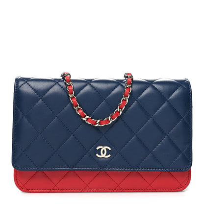 Chanel Lambskin Quilted Tri-Color Wallet On Chain WOC Red Blue 1 of 11