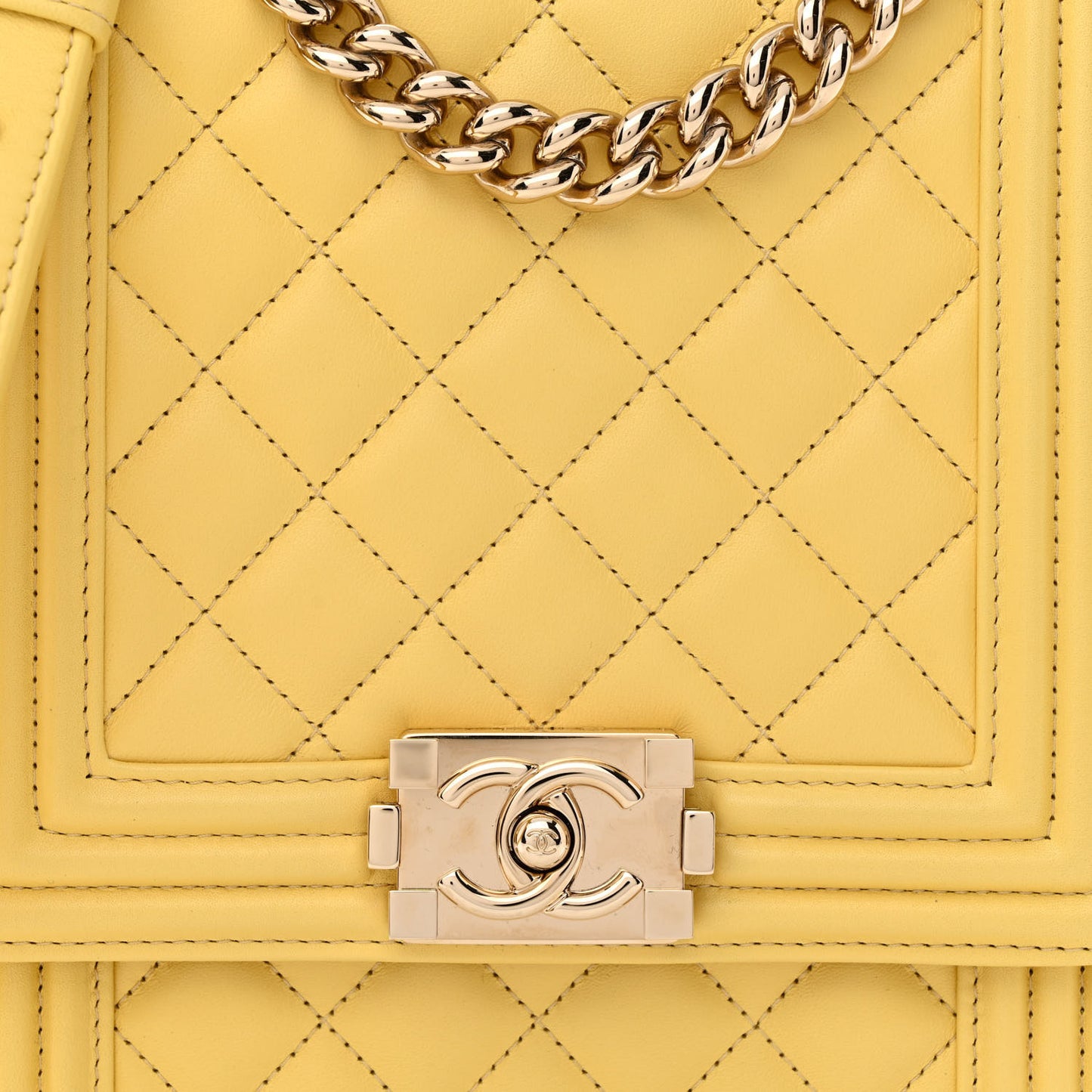 Lambskin Quilted North South Boy Flap Yellow
