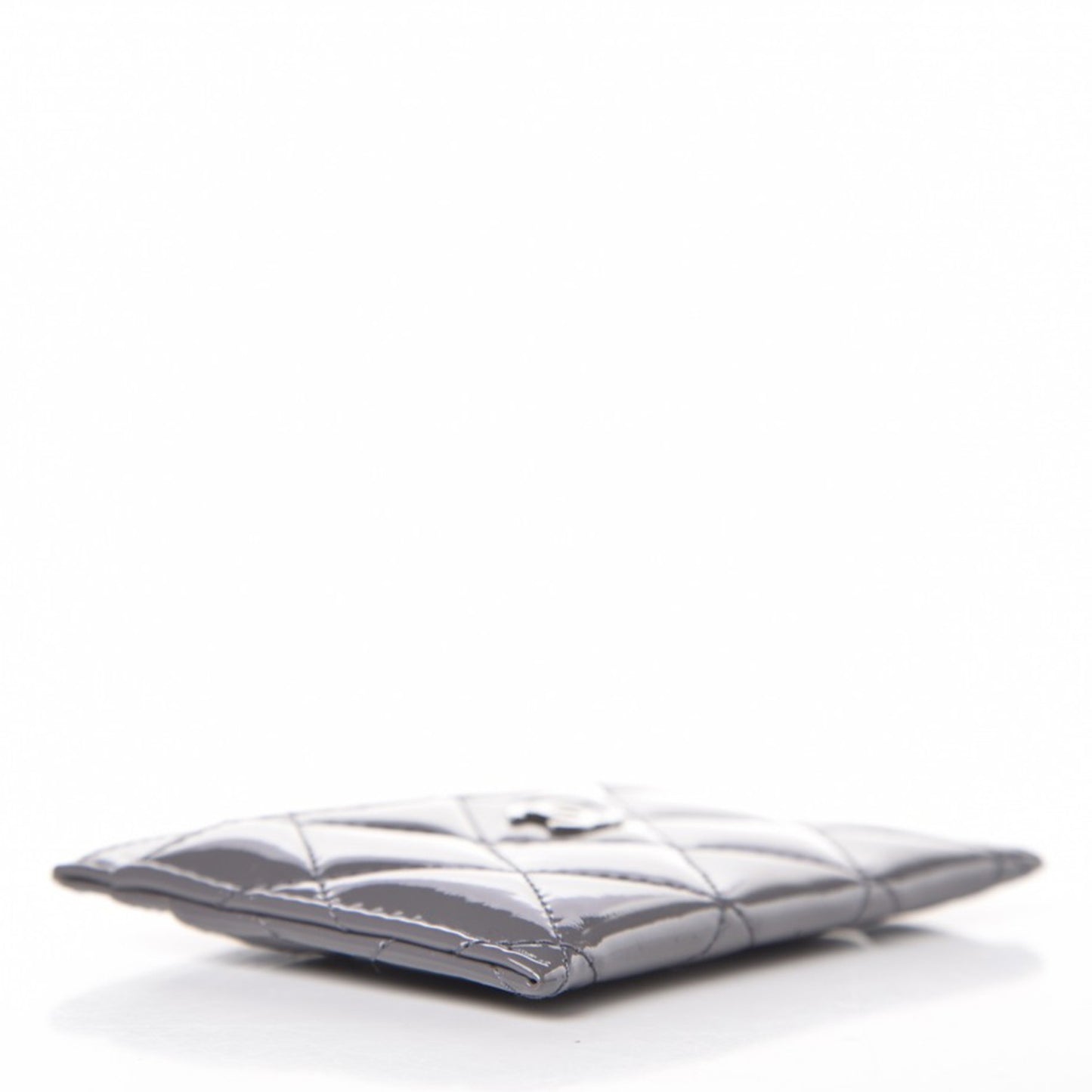 Patent Calfskin Quilted Card Holder Grey
