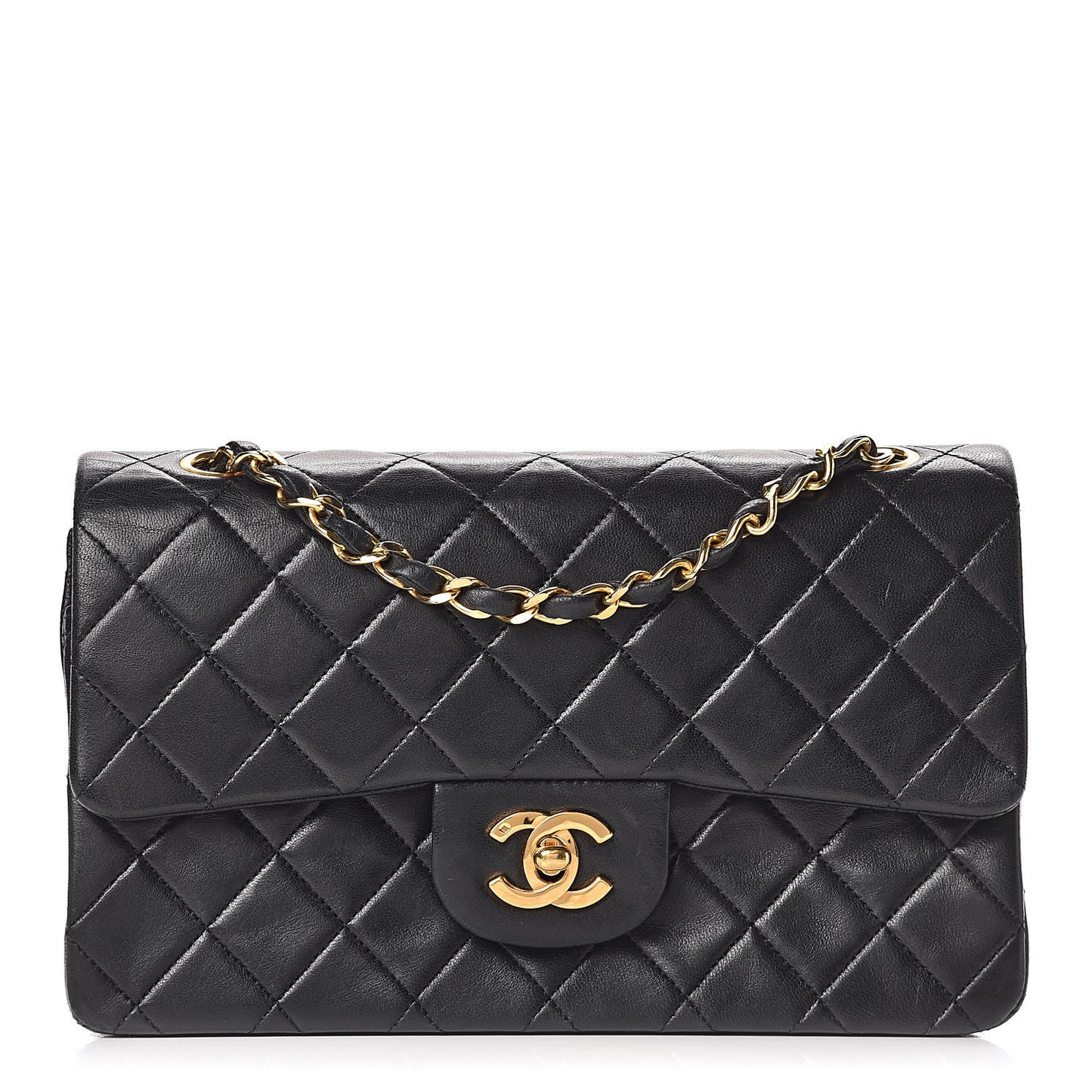 Lambskin Quilted Small Double Flap Black