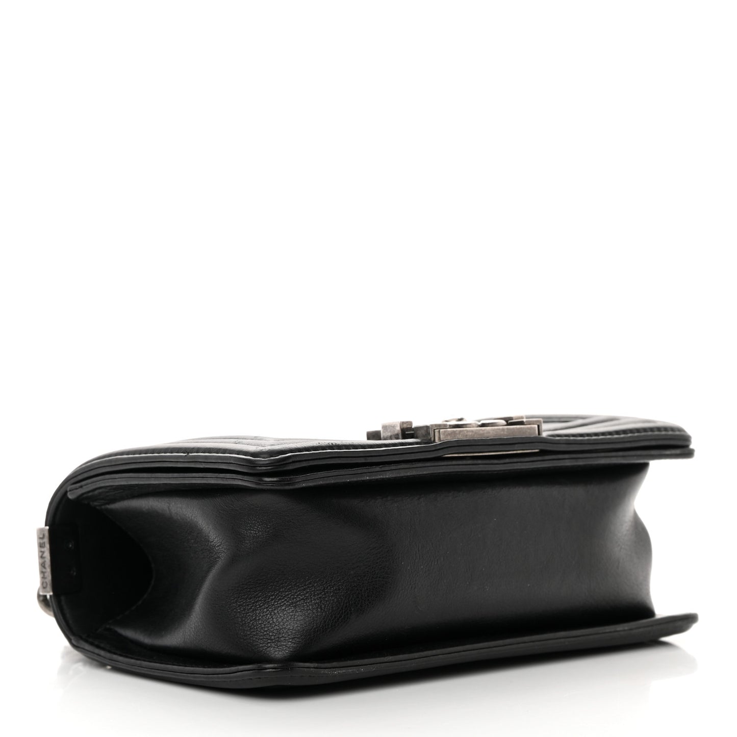 Calfskin Double Stitch Small Boy Flap Black