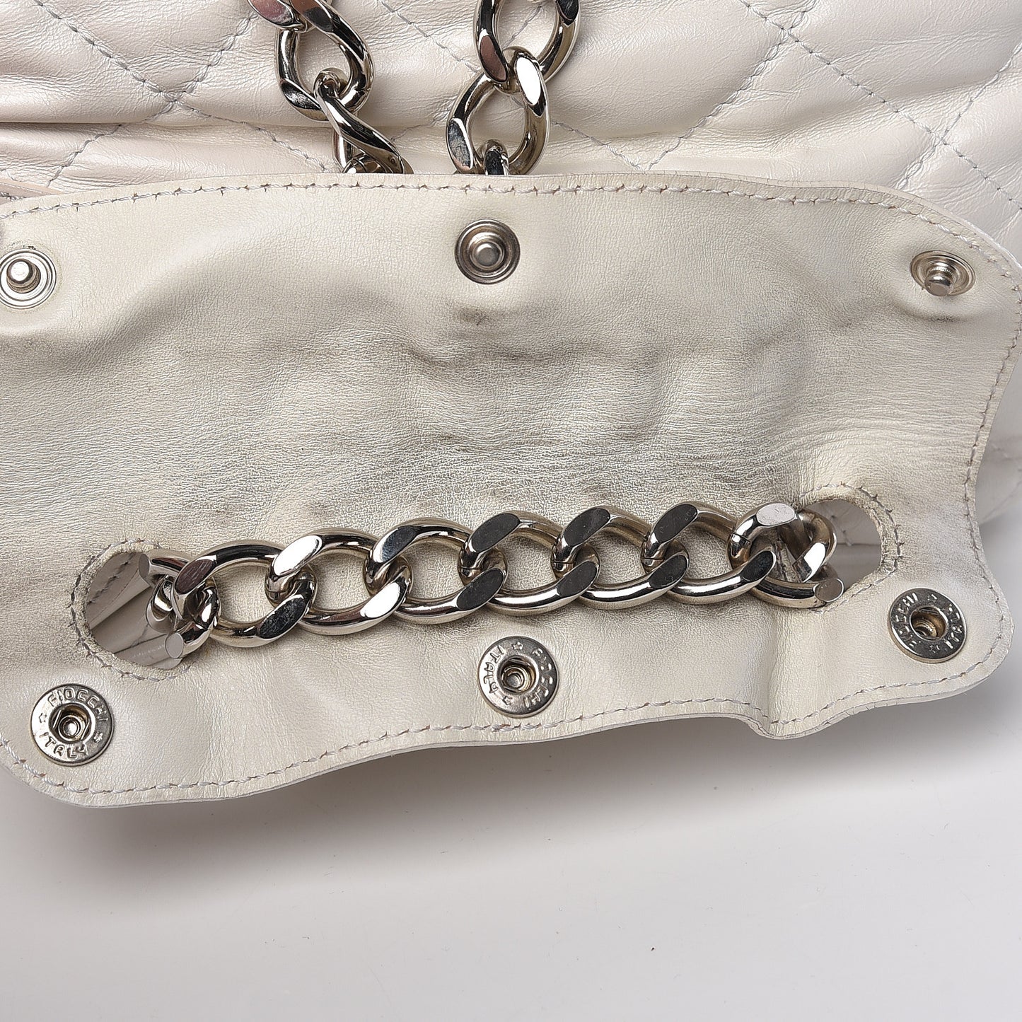 Calfskin Quilted Bucket Shoulder Bag White
