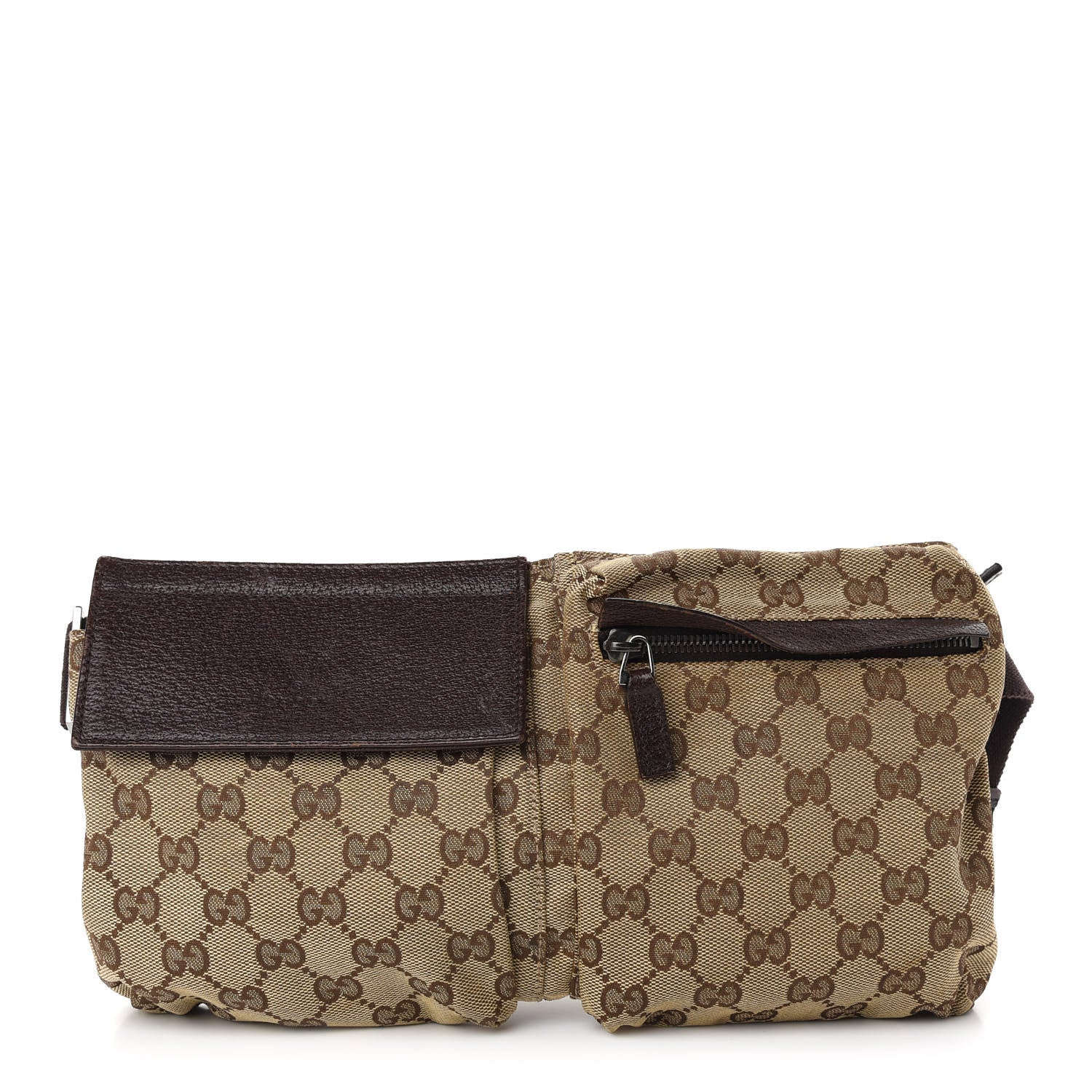 Gucci GG Monogram Double Pocket Belt Bag Dark Brown 1 of 9