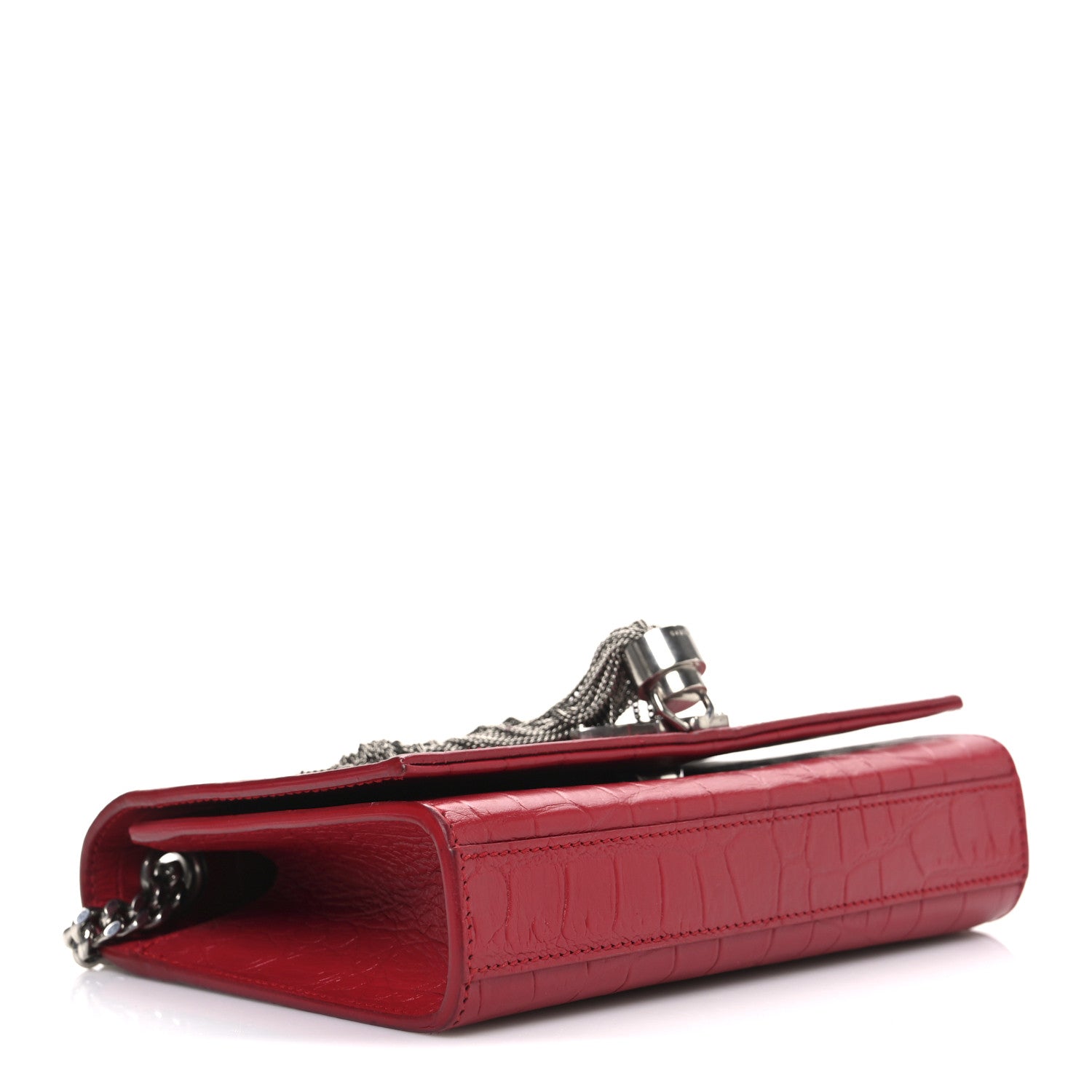 Saint Laurent Calfskin Crocodile Embossed Small Classic Monogram Kate Tassel Satchel Red 4 of 9