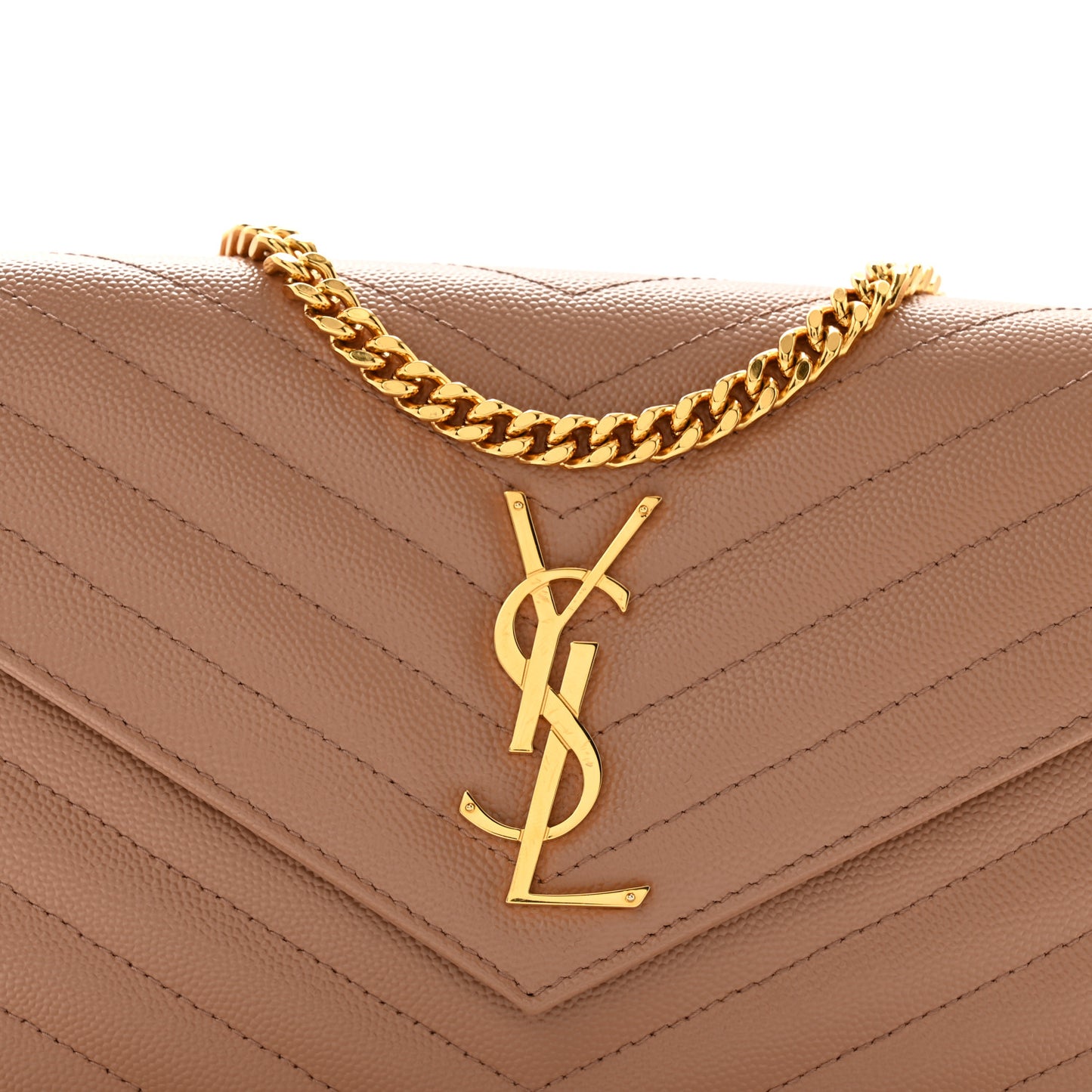 Grain De Poudre Matelasse Chevron Monogram Chain Wallet Dark Beige