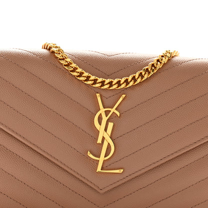 Saint Laurent Grain De Poudre Matelasse Chevron Monogram Chain Wallet Dark Beige 8 of 12