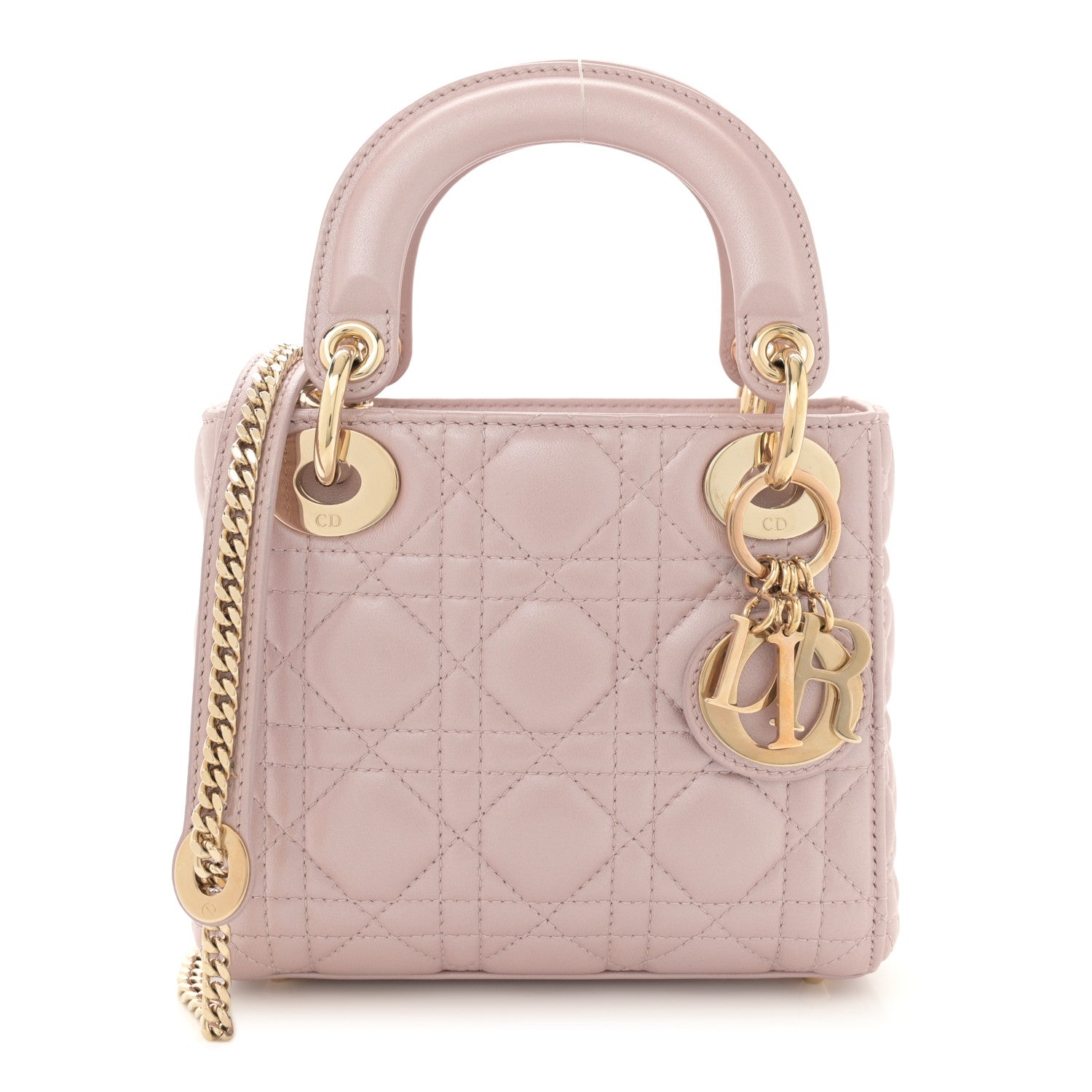 Christian Dior Metallic Lambskin Cannage Mini Lady Dior Lotus 1 of 10