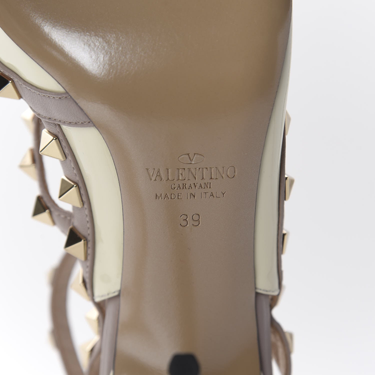 Valentino Garavani Patent Rockstud Ankle Strap Pumps 39 Ivory Poudre 8 of 9