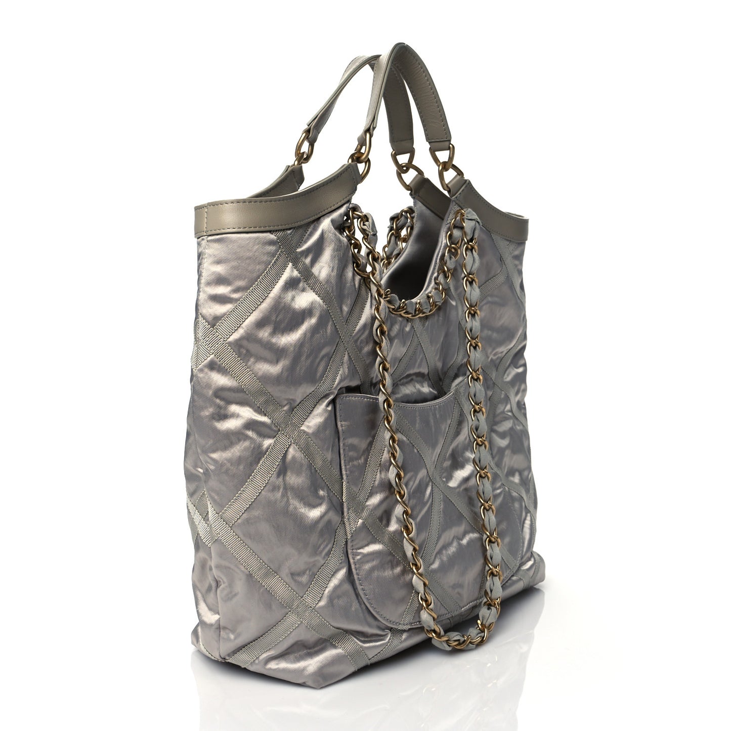 Nylon Grosgrain Quilted Lifestyle Shopping Bag Grey