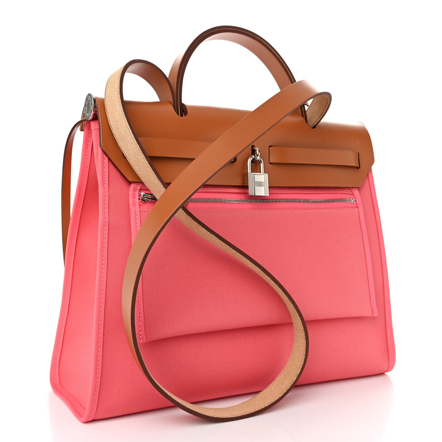 Hermes Vache Hunter Toile Herbag Zip 31 PM Rose Azalee Natural 4 of 12