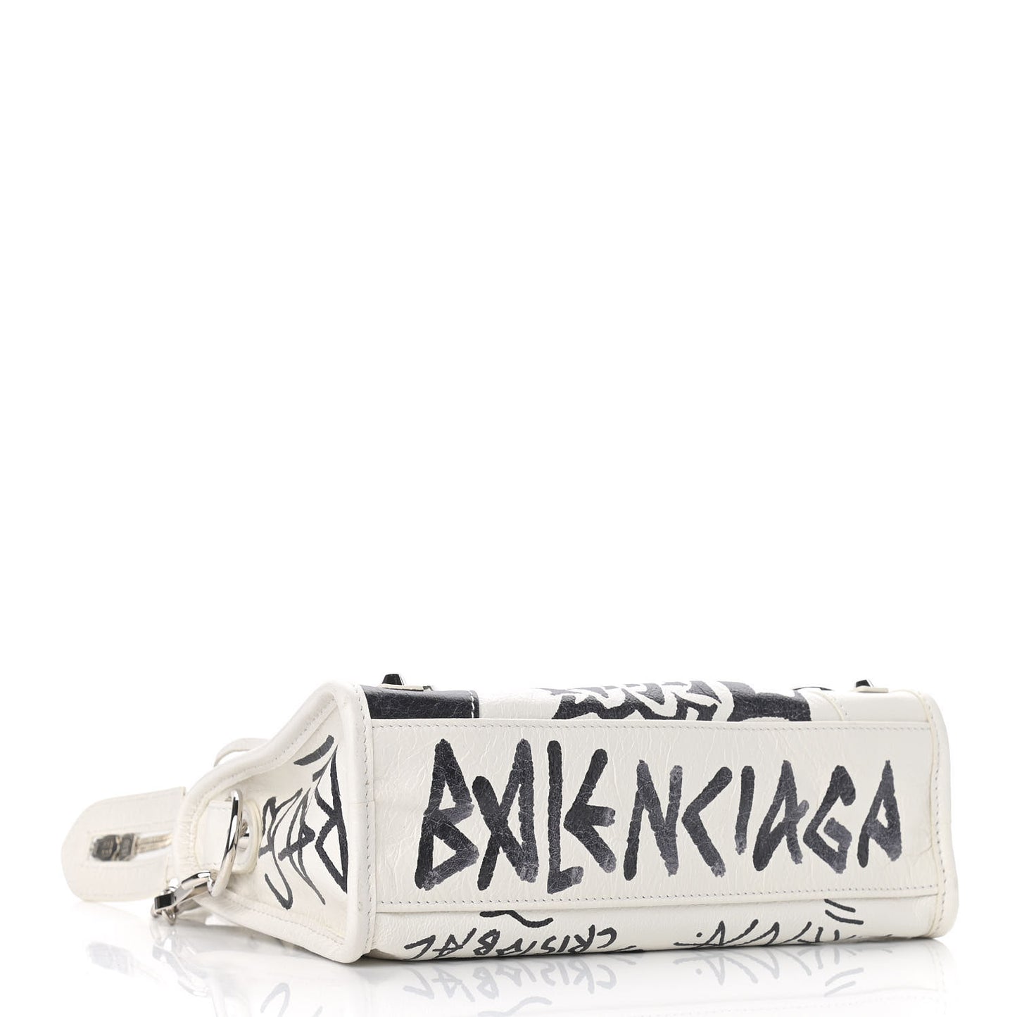 Agneau Arena Graffiti All Over Classic Silver Hardware Mini City White Black