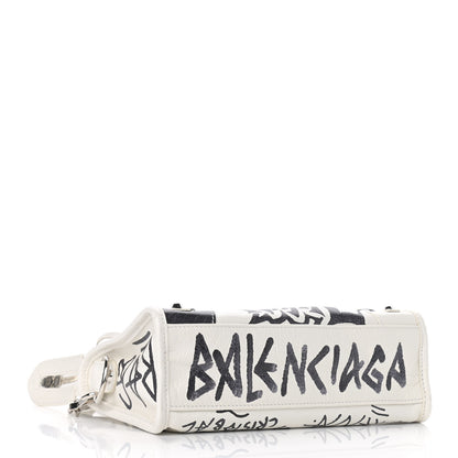 Balenciaga Agneau Arena Graffiti All Over Classic Silver Hardware Mini City White Black 5 of 11