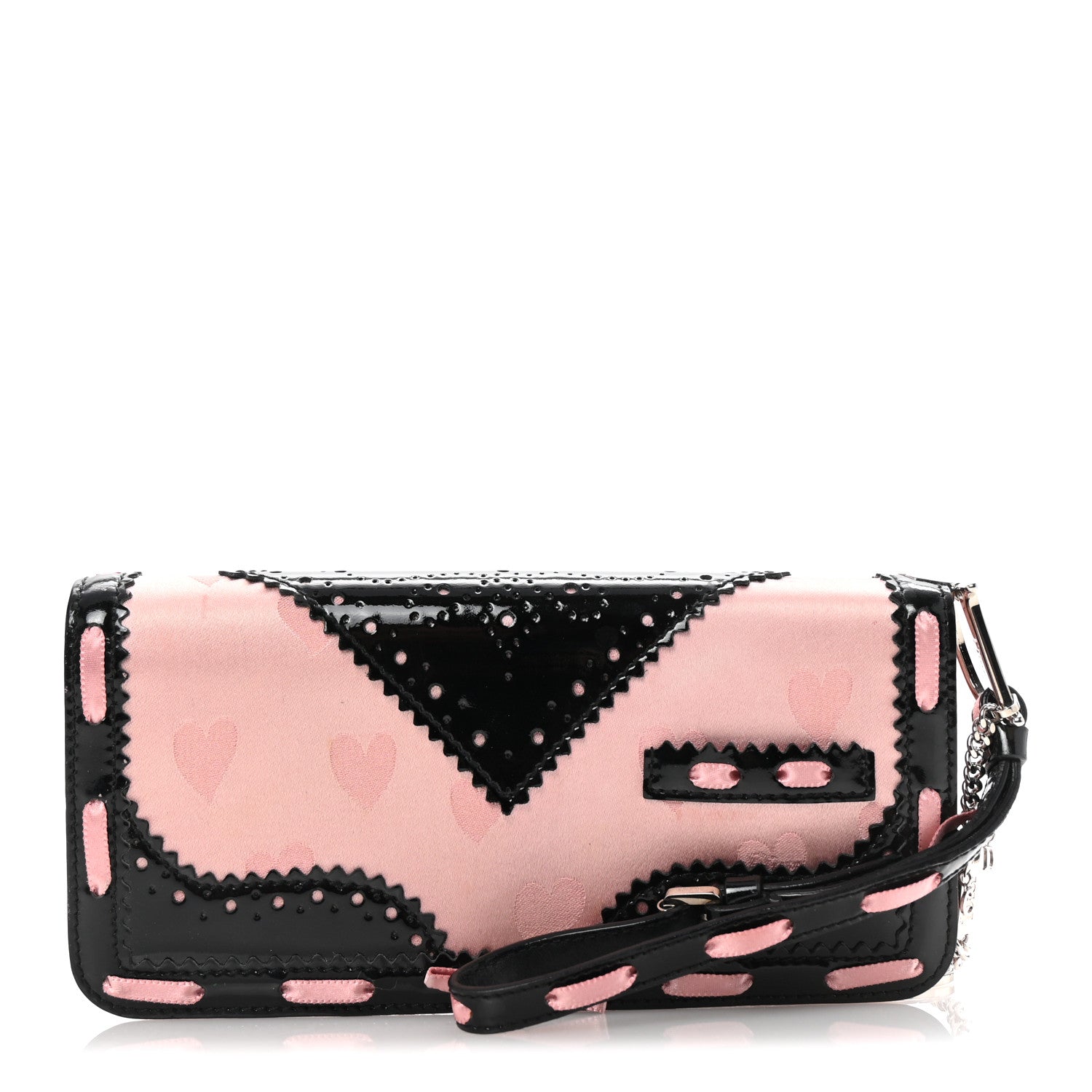 Christian Dior Satin Patent Heart D Trick Clutch  Pink Black 1 of 7