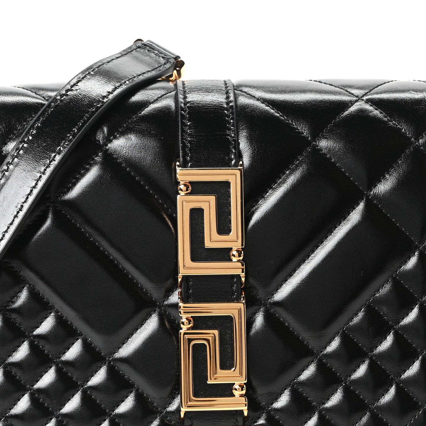 Calfskin Quilted Greca Goddess Shoulder Bag Black