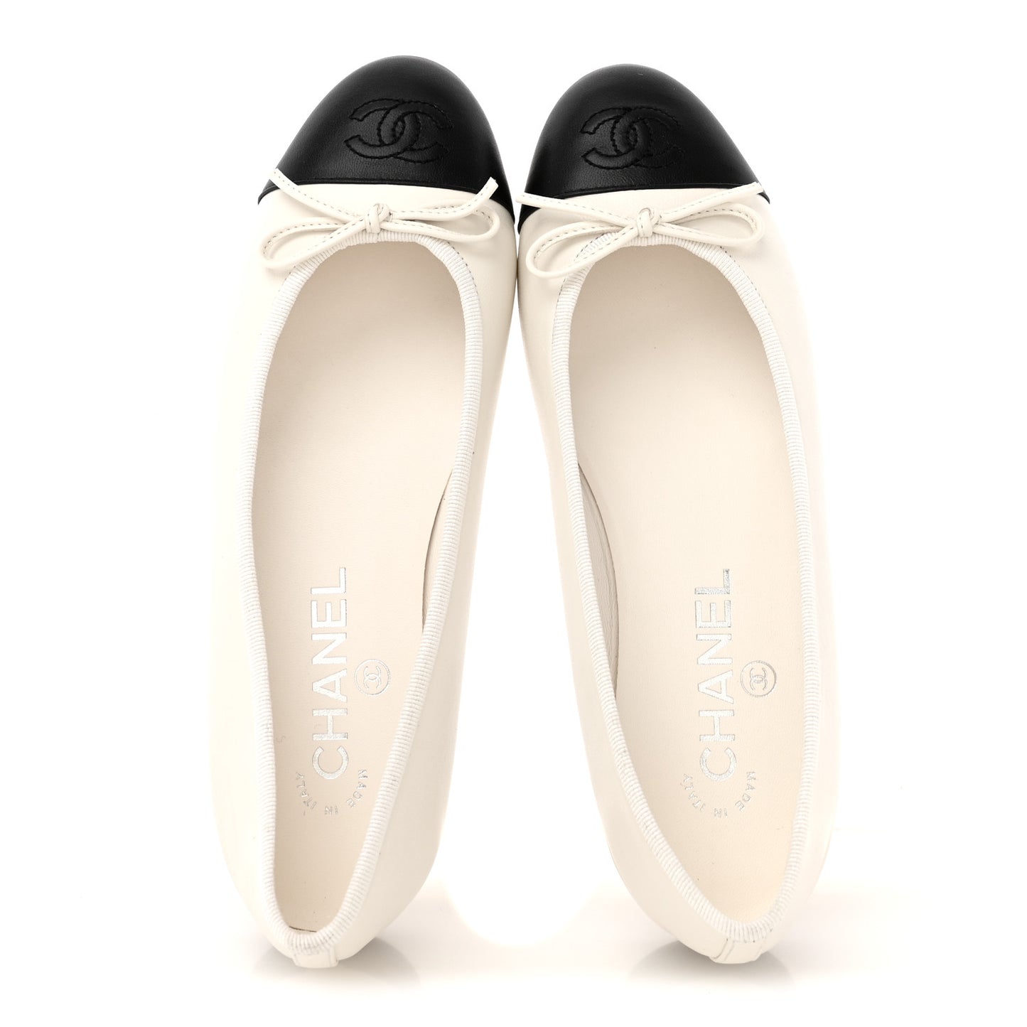 Lambskin Cap Toe CC Ballerina Flats 37 White Black