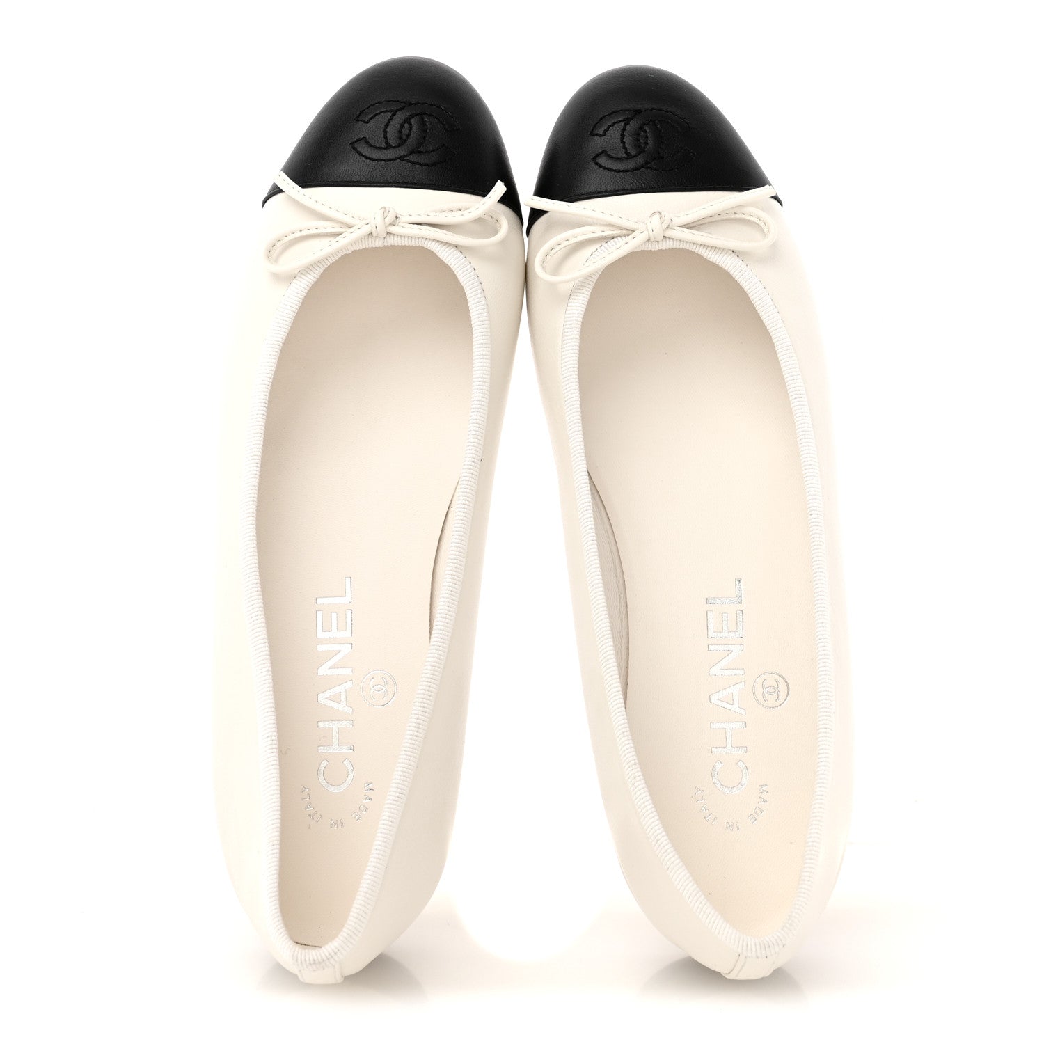 Chanel Lambskin Cap Toe CC Ballerina Flats 37 White Black 2 of 10
