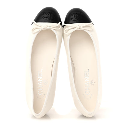 Chanel Lambskin Cap Toe CC Ballerina Flats 37 White Black 2 of 10