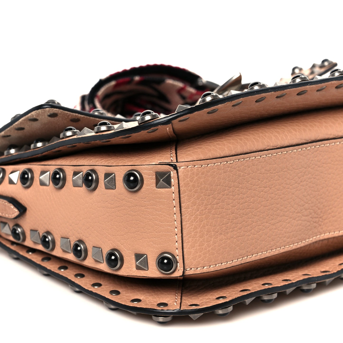 Grained Calfskin Onyx Medium Guitar Strap Rockstud Rolling Flap Saddle Bag Soft Noisette