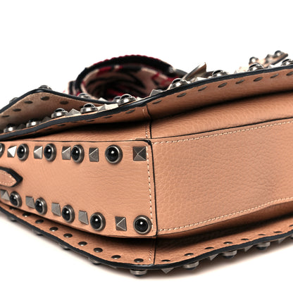 Valentino Garavani Grained Calfskin Onyx Medium Guitar Strap Rockstud Rolling Flap Saddle Bag Soft Noisette 10 of 11