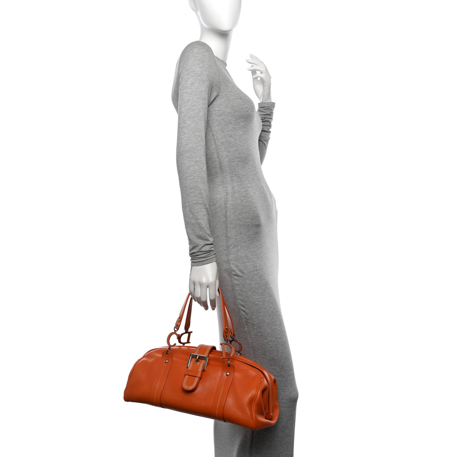 Christian Dior Grained Calfskin Frame Satchel Orange 2 of 11