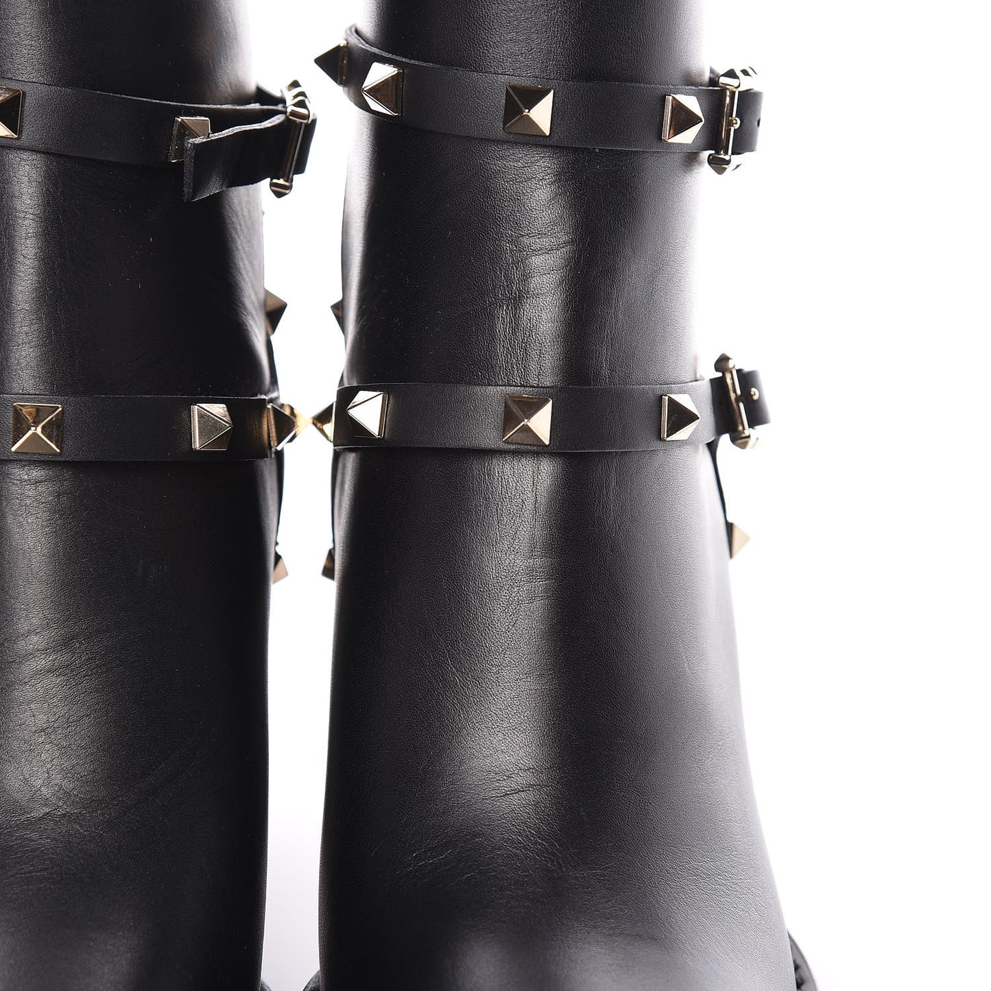 Calfskin Rockstud Double Buckle 70mm Block Heel Ankle Boots 37 Black