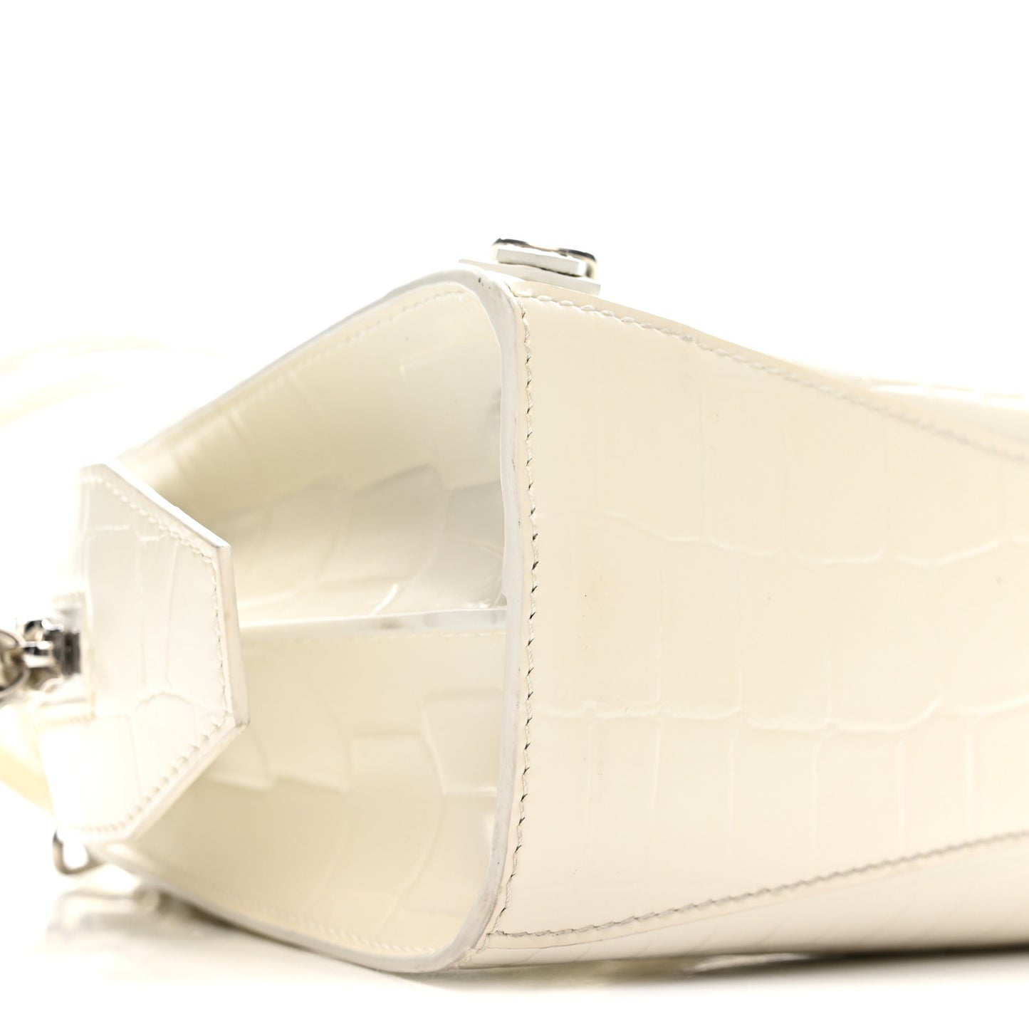 Semi Shiny Calfskin Crocodile Embossed Neo Classic Silver Hardware Mini City White
