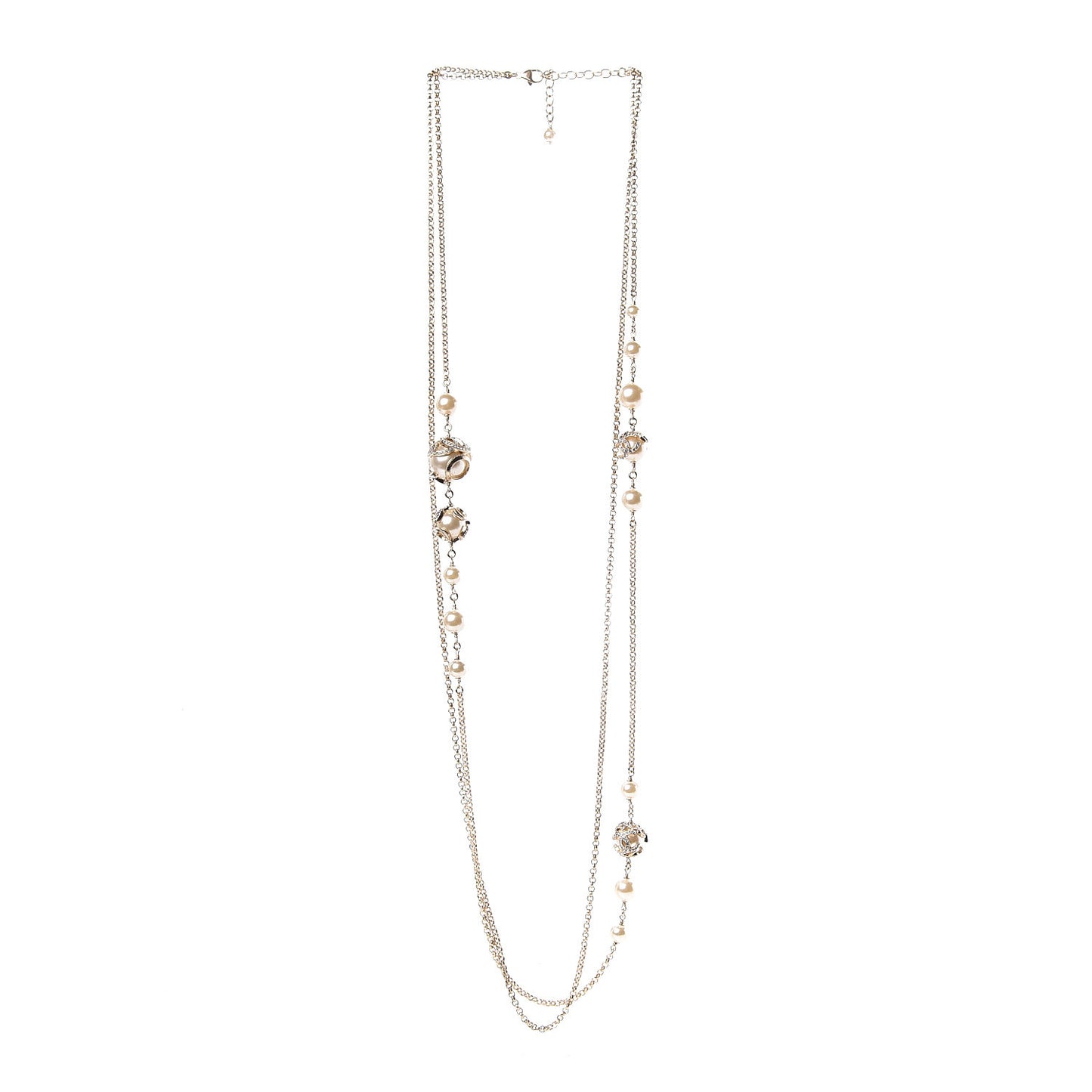 Pearl Crystal CC Long Necklace Gold