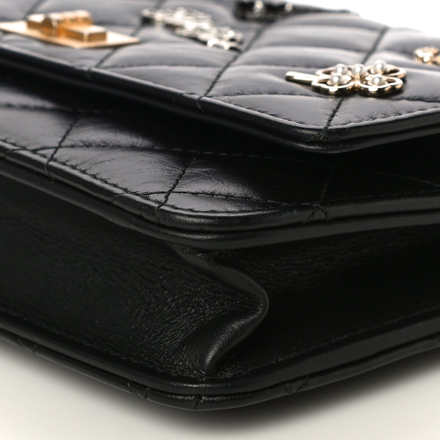 Chanel Aged Calfskin Quilted Lucky Charms 2.55 Reissue Wallet On Chain WOC Black 11 of 12