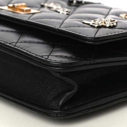 Chanel Aged Calfskin Quilted Lucky Charms 2.55 Reissue Wallet On Chain WOC Black 11 of 12