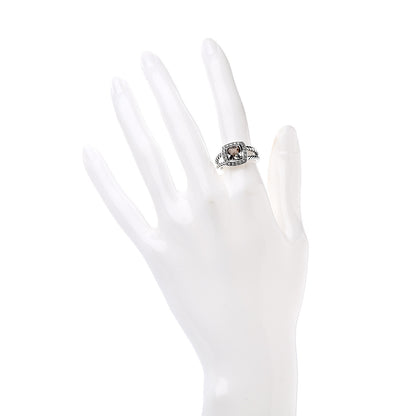 David Yurman Sterling Silver Diamond Morganite 7mm Petite Albion Ring 52 6 2 of 5