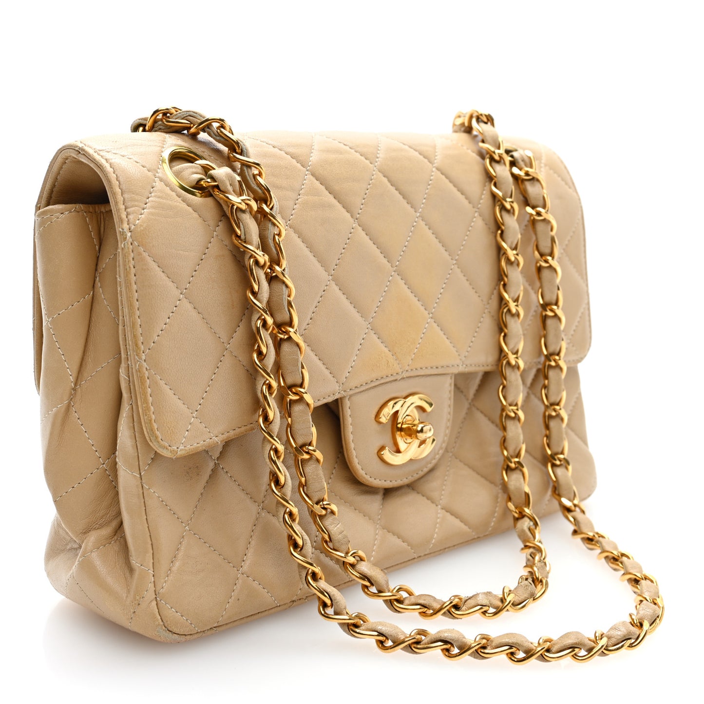 Lambskin Quilted Small Double Sided Flap Beige