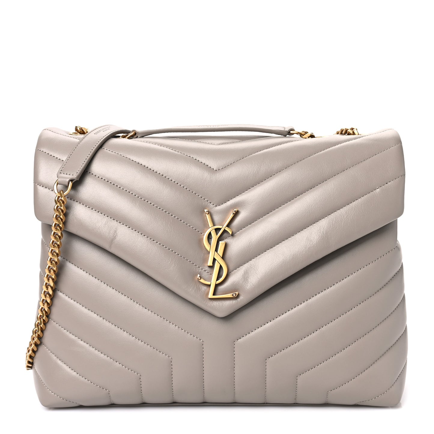Calfskin Y Quilted Monogram Medium Loulou Chain Satchel Grey Brown