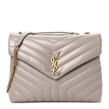 Saint Laurent Calfskin Y Quilted Monogram Medium Loulou Chain Satchel Grey Brown 1 of 8