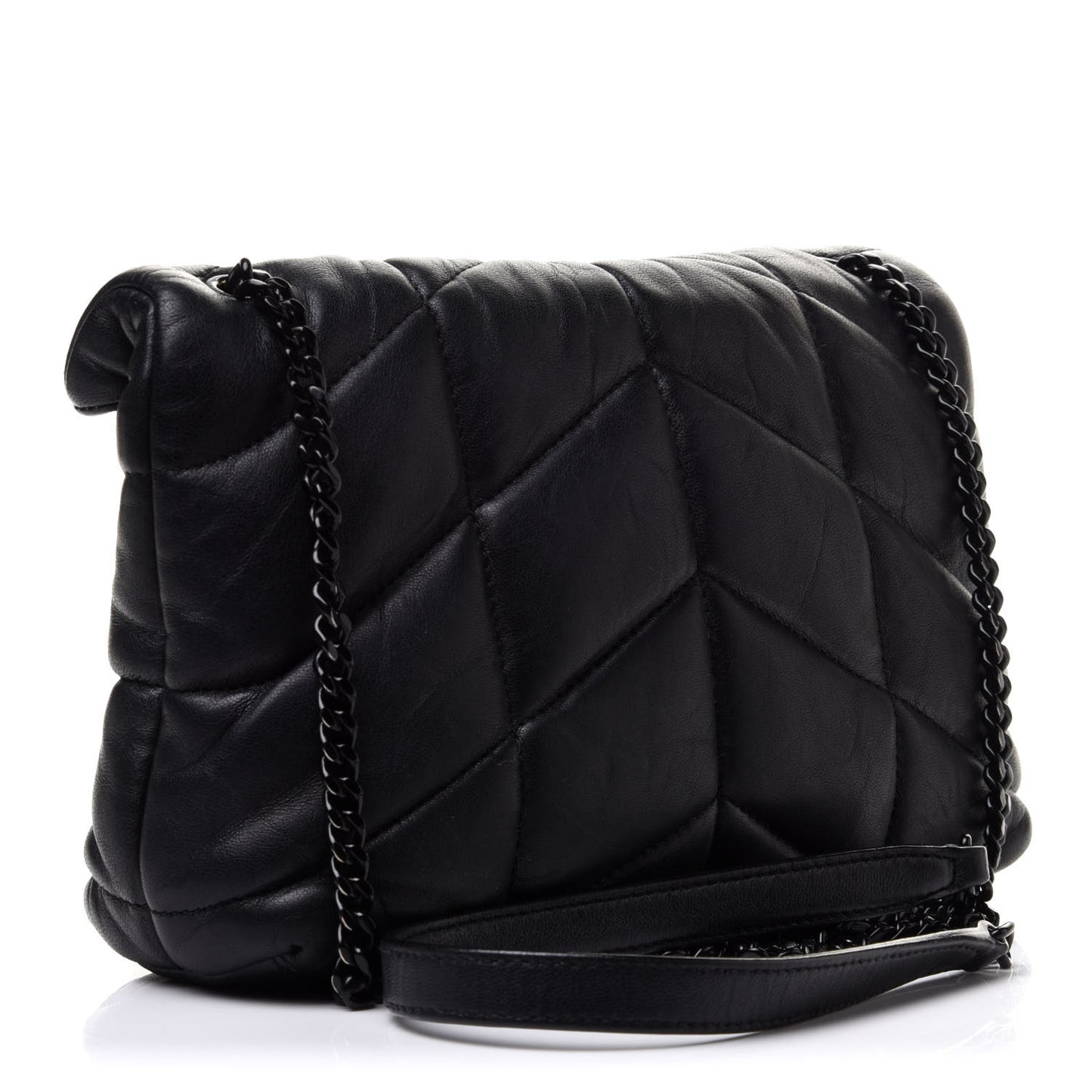 Lambskin Quilted Toy Loulou Puffer Monogram Chain Satchel Black