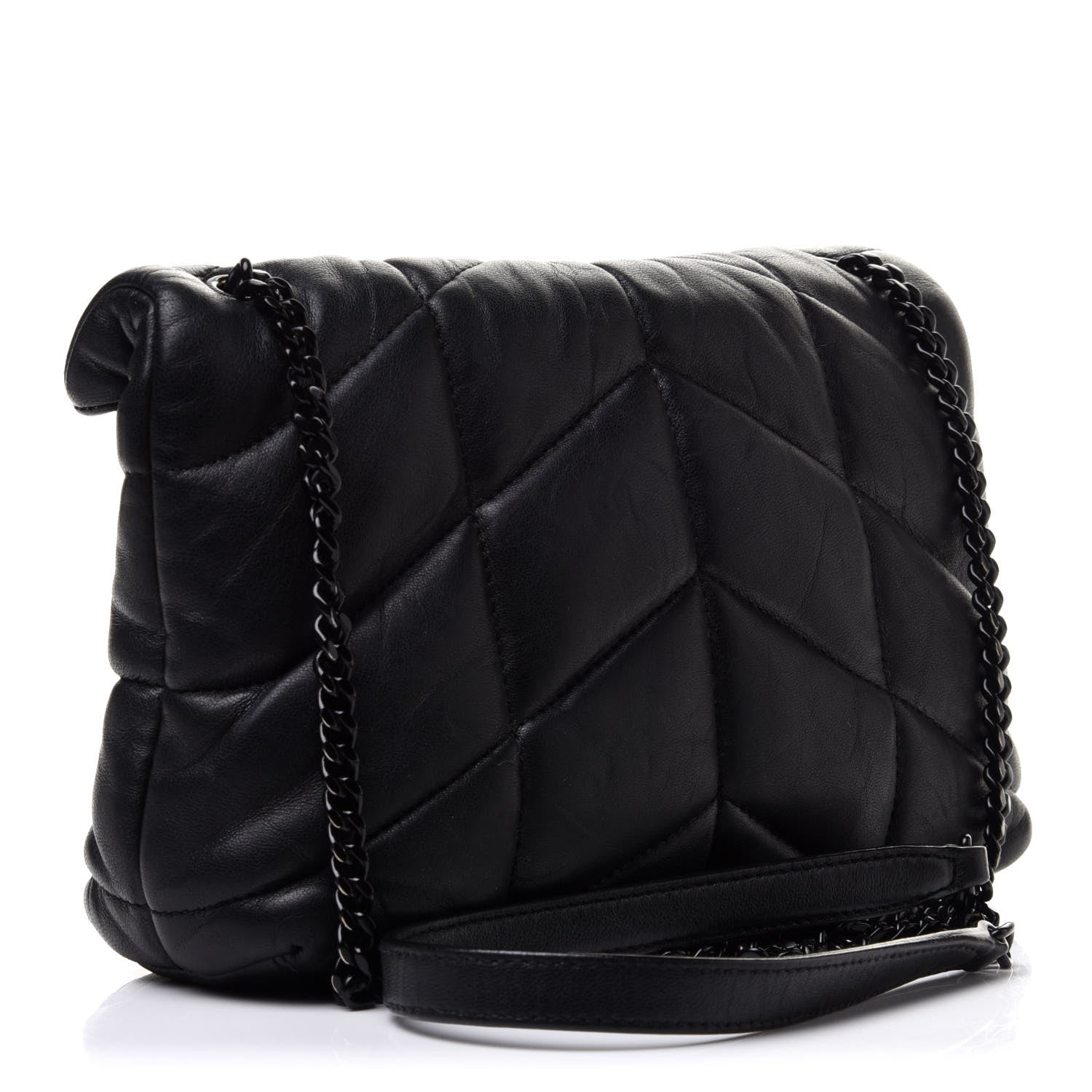 Saint Laurent Lambskin Quilted Toy Loulou Puffer Monogram Chain Satchel Black 3 of 16