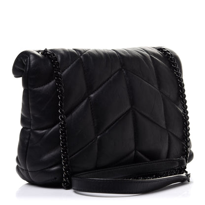Saint Laurent Lambskin Quilted Toy Loulou Puffer Monogram Chain Satchel Black 3 of 16