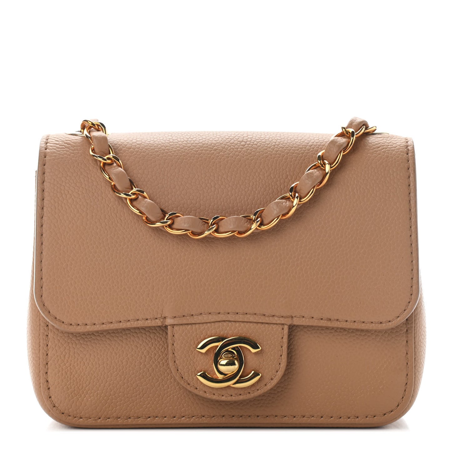 Grained Calfskin Mini Square Classic Pure Flap Brown
